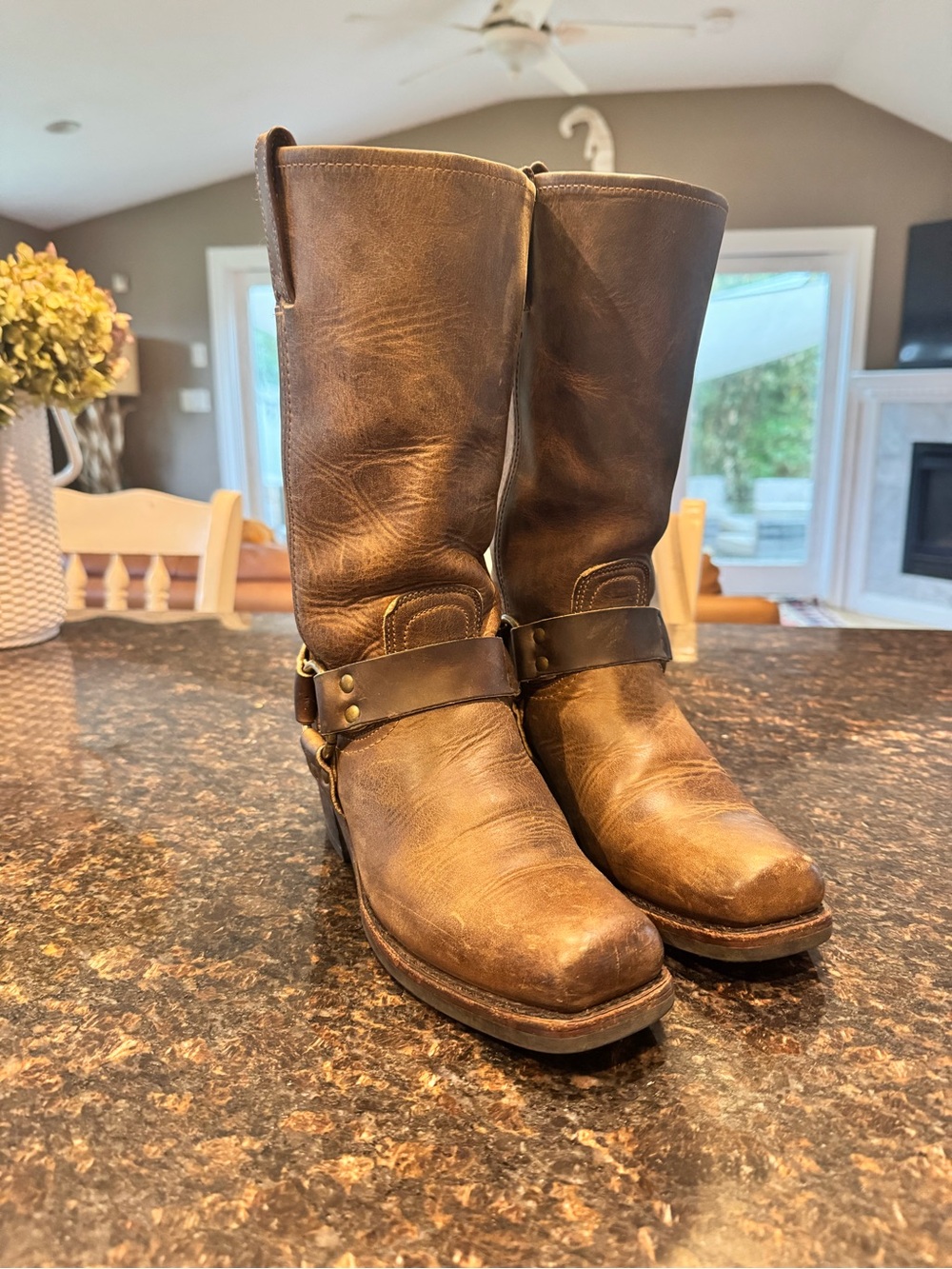 Frye Brown Leather Harness Boots